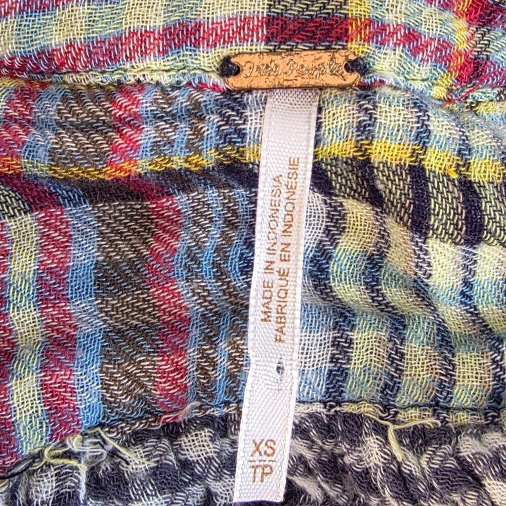 Free People Plaid Button Top Women XS Come On Over Multi Color Boho Oversized